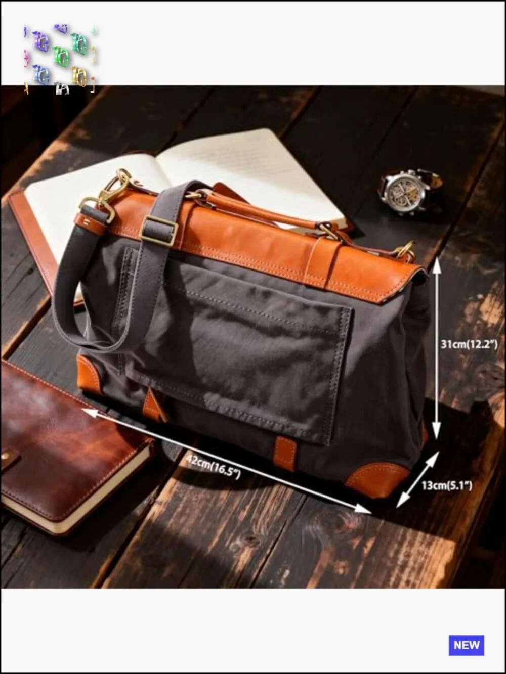 Canvas & Full Grain Leather Crossbody Bag Handmade Artisan Messenger Laptop